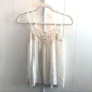 Socialite crochet lace double spaghetti strap tank top Size M cream boho chic!